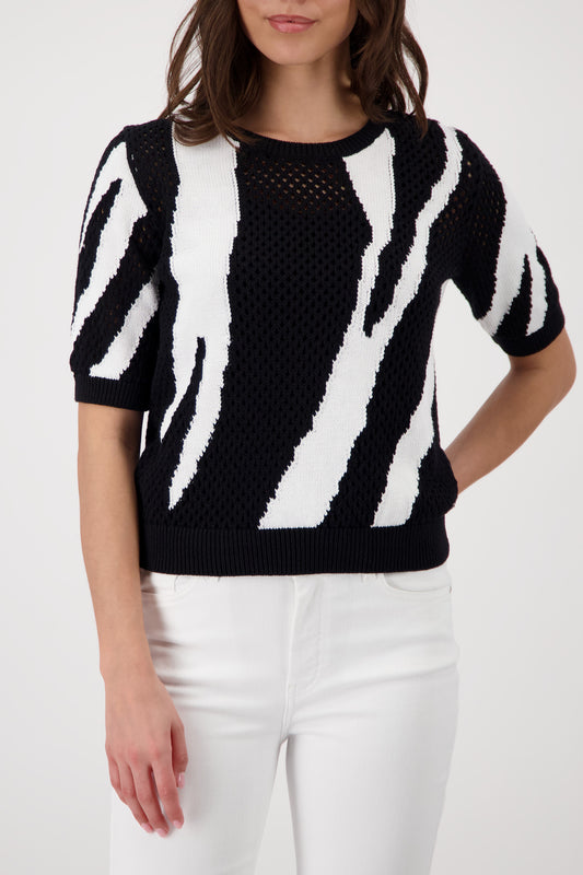Ajour knitted jumper with tiger intarsia pattern