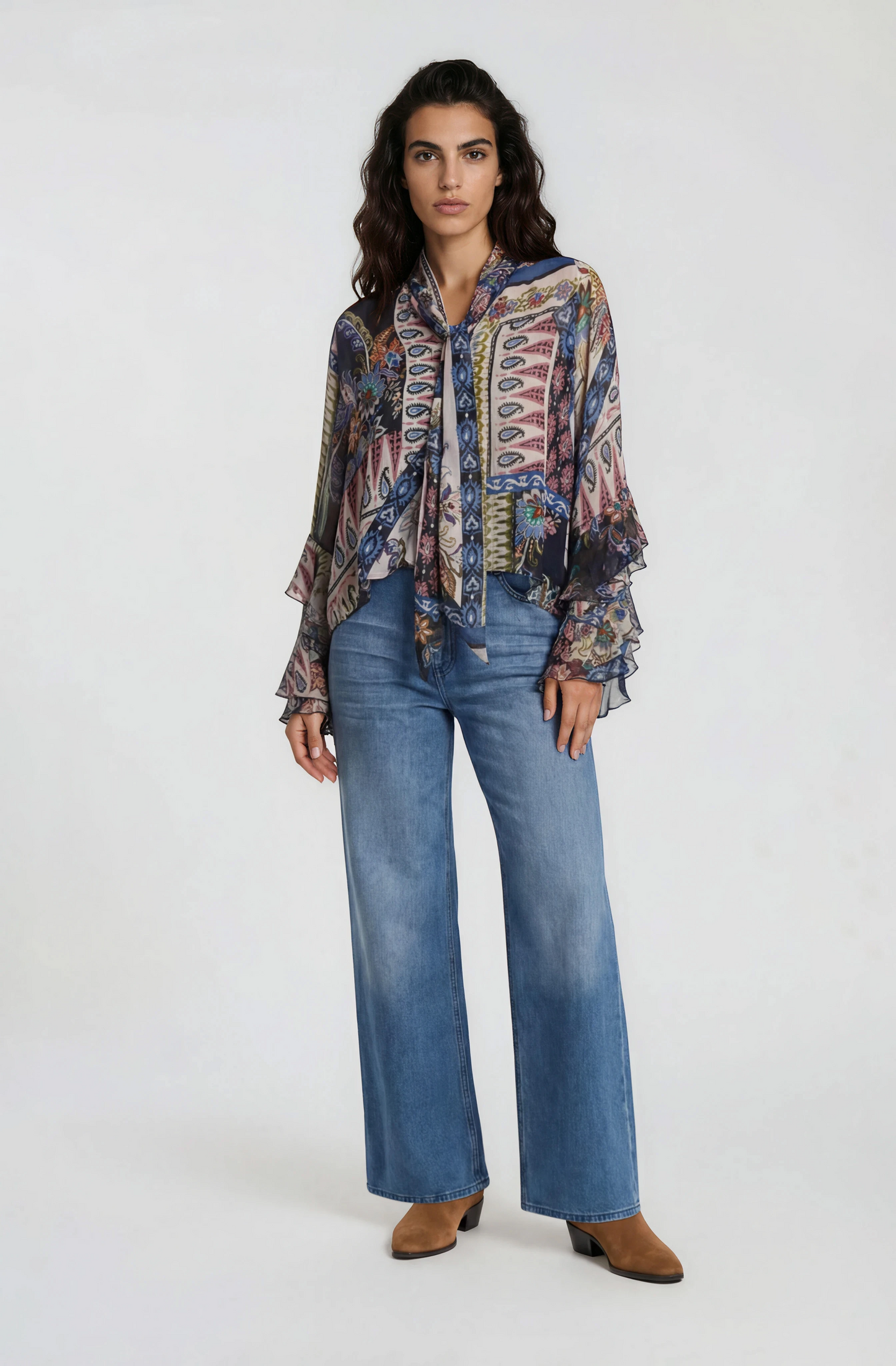 Milano Italy Blouse With Bow Tie