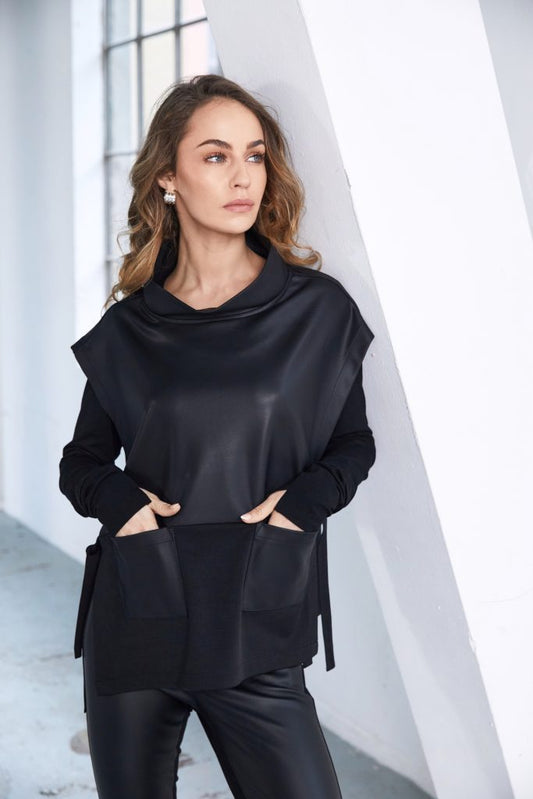 Naya Leatherette Top With Tie Detail