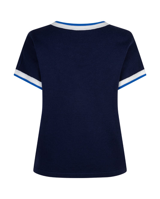 Red Button Jerry V-Neck Striped Rib