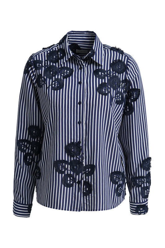 Pinstripe Blouse with Embroidery Detail