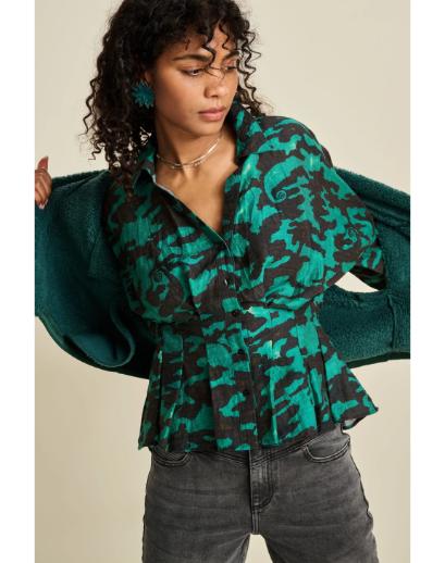 Pom Amsterdam Blouse Camo Teal Green Sp8027
