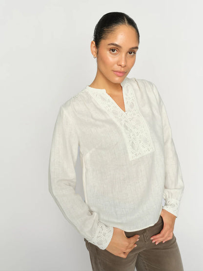 Crew neck blouse linen and cotton blend