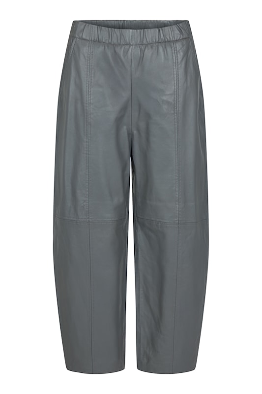 Noen Grey Leather Barrel Leg Trousers