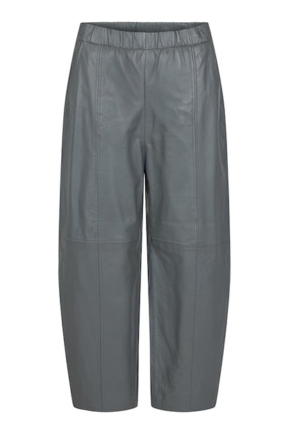 Noen Grey Leather Barrel Leg Trousers