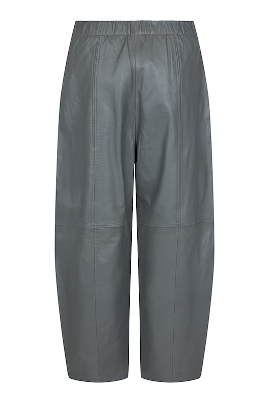 Noen Grey Leather Barrel Leg Trousers