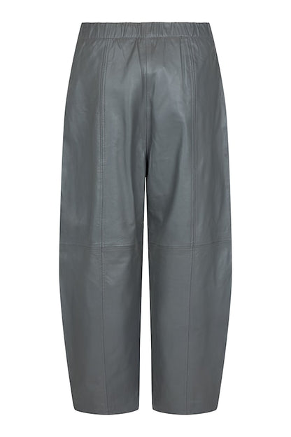 Noen Grey Leather Barrel Leg Trousers
