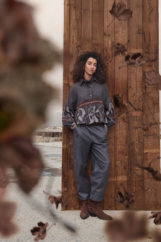 Noen Grey Leather Barrel Leg Trousers