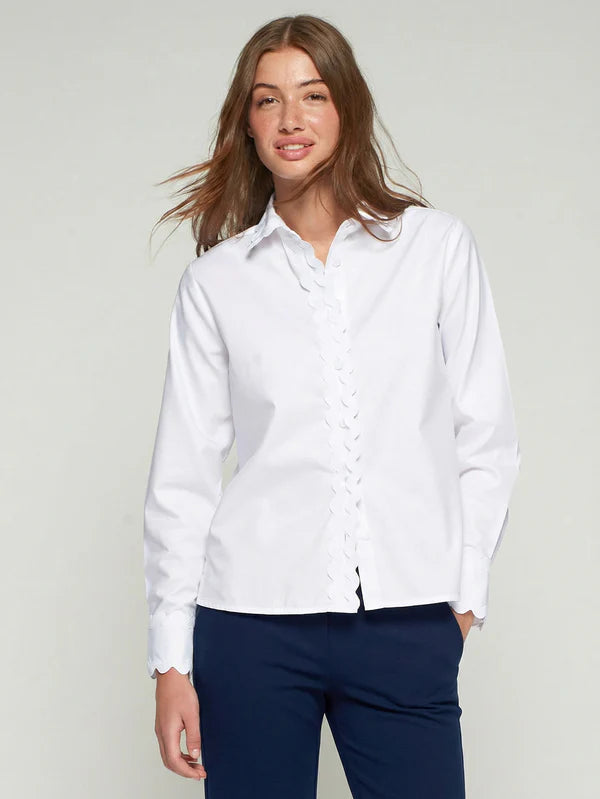 white shirt with ruffle detail