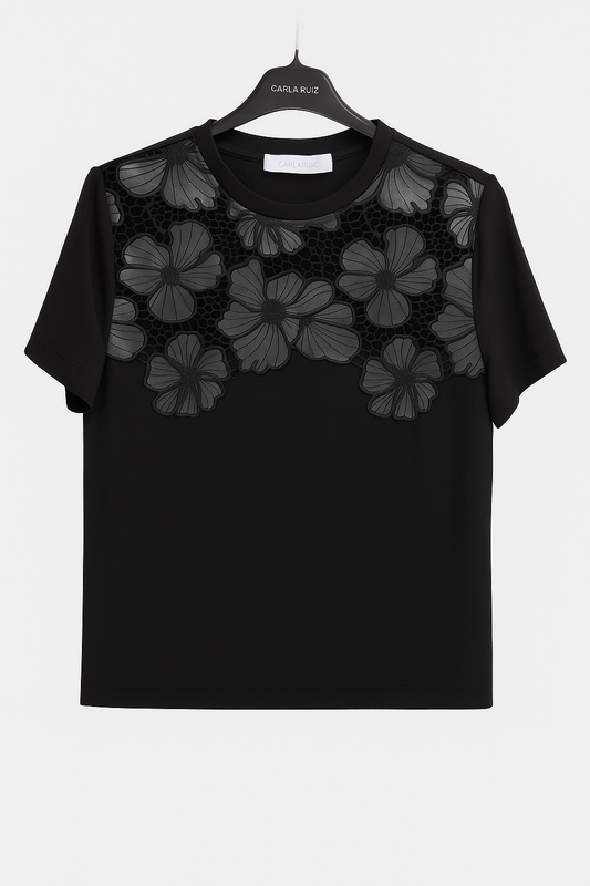 Carla Ruiz Black Top with Lace Detail