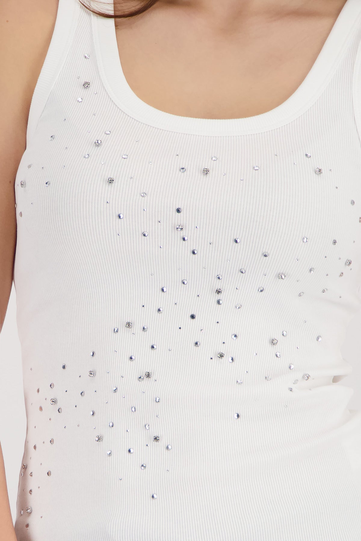 Sleeveless Top with Rhinestone Detail