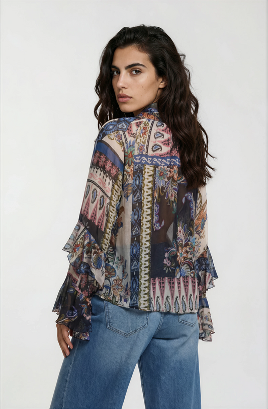 Milano Italy Blouse With Bow Tie