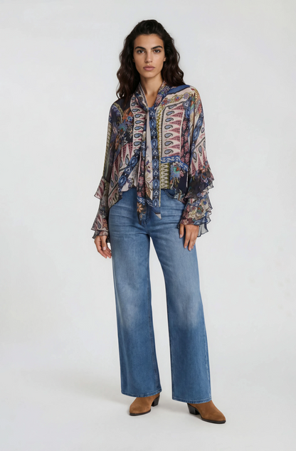 Milano Italy Blouse With Bow Tie