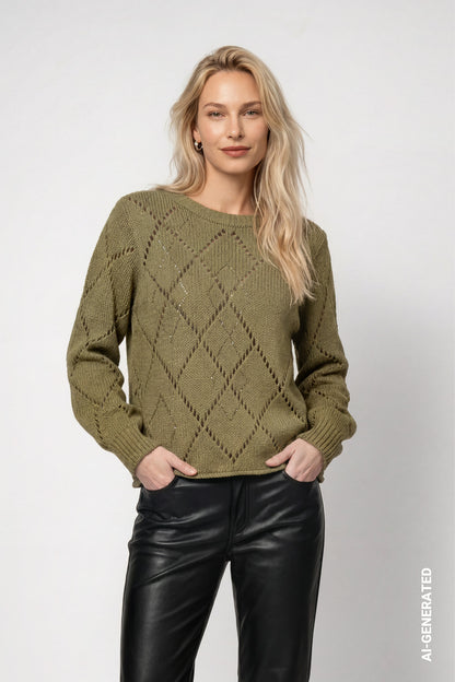 Ajour knitted jumper with a diamond pattern