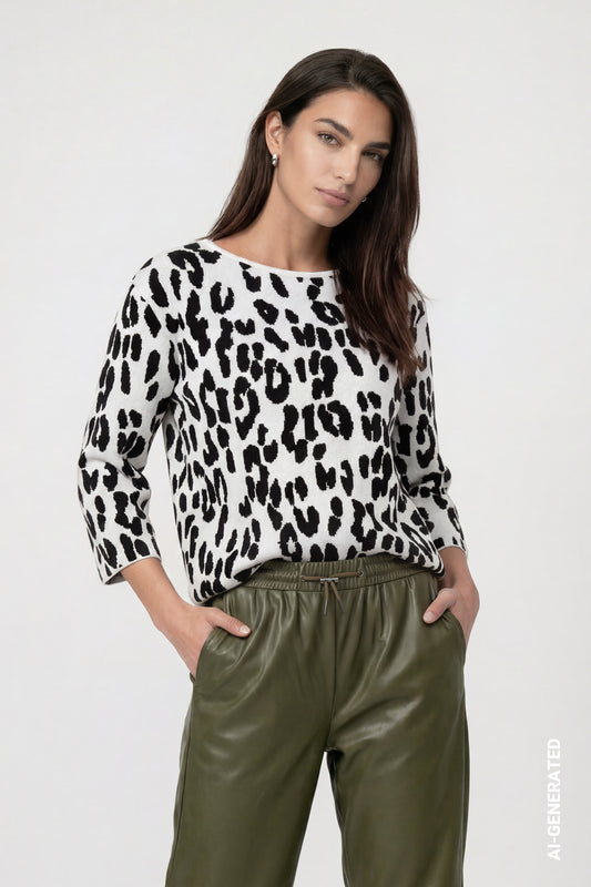 Knitted jumper with leo-jacquard