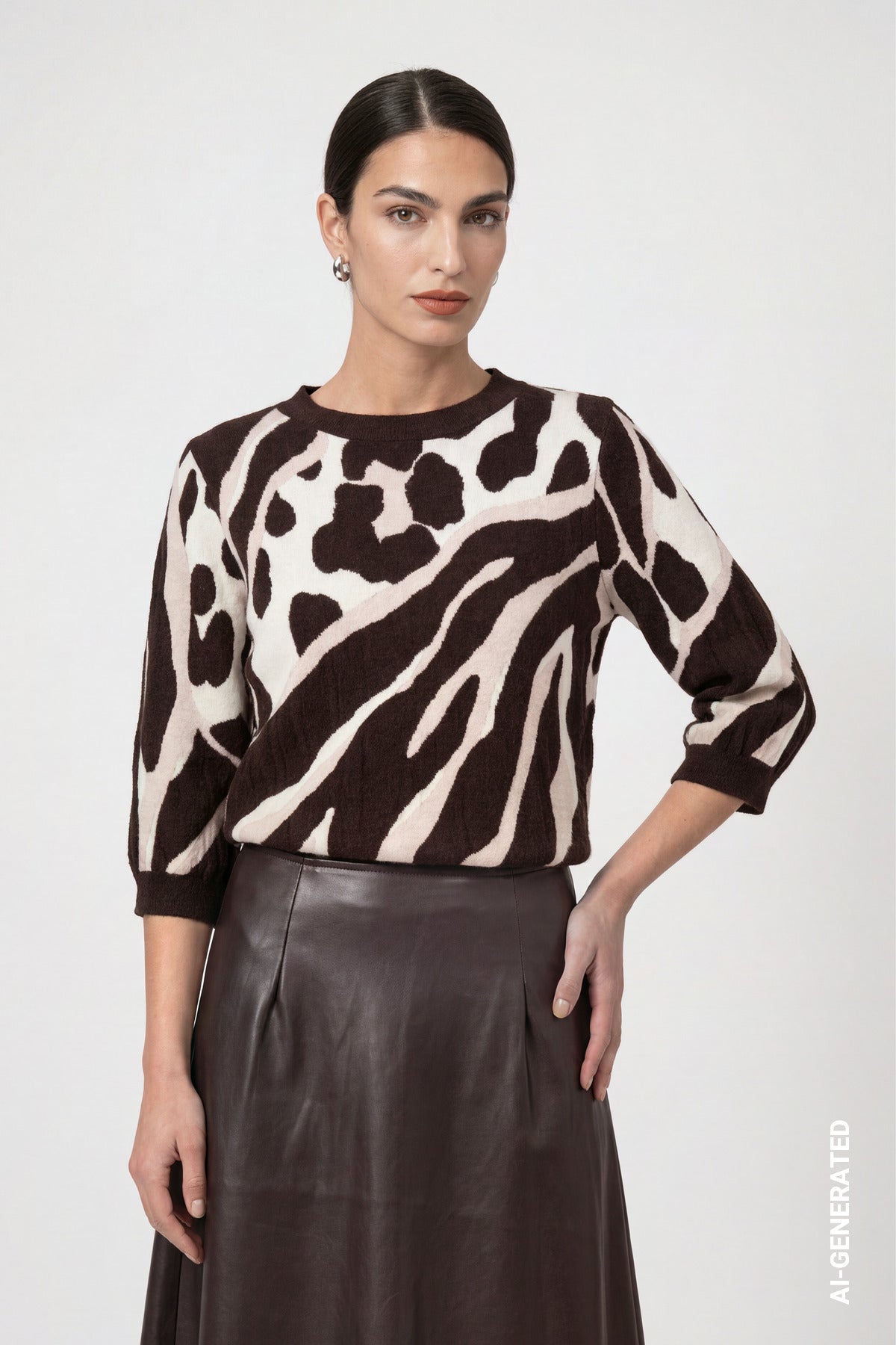 Knitted jumper with leopard-tiger pattern mix