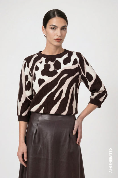 Knitted jumper with leopard-tiger pattern mix