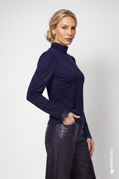Monari Turtleneck Top With Lace