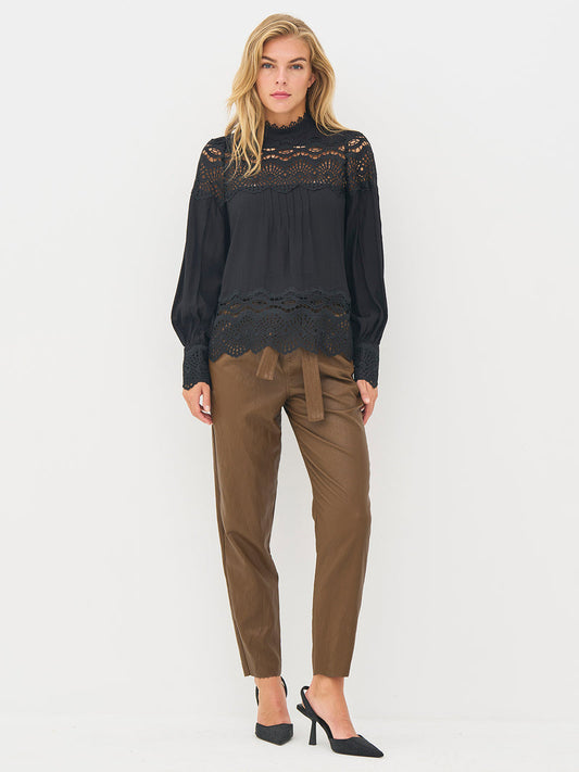 Black Blouse Top with Lace detail