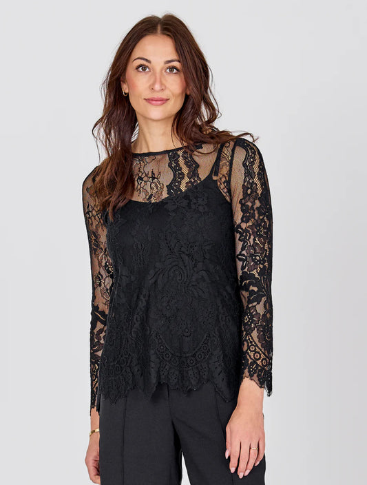 Charlotte lace detail top in black