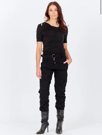 Black trousers with tie belt detail