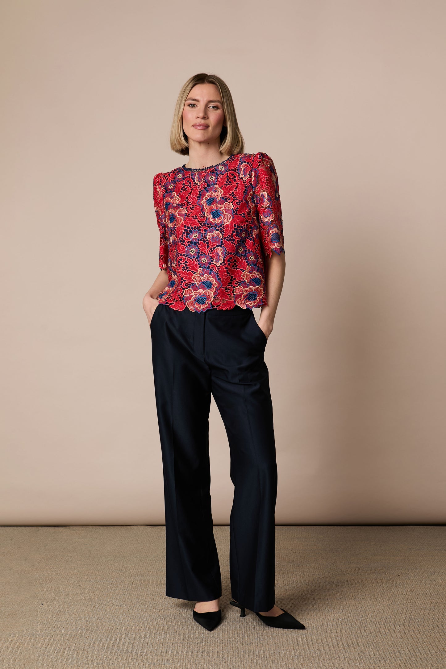 Fee G Lori Lace Top With Bow