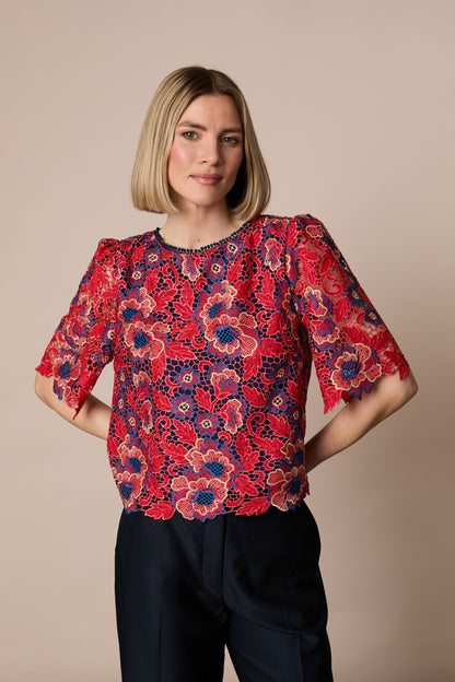 Fee G Lori Lace Top With Bow