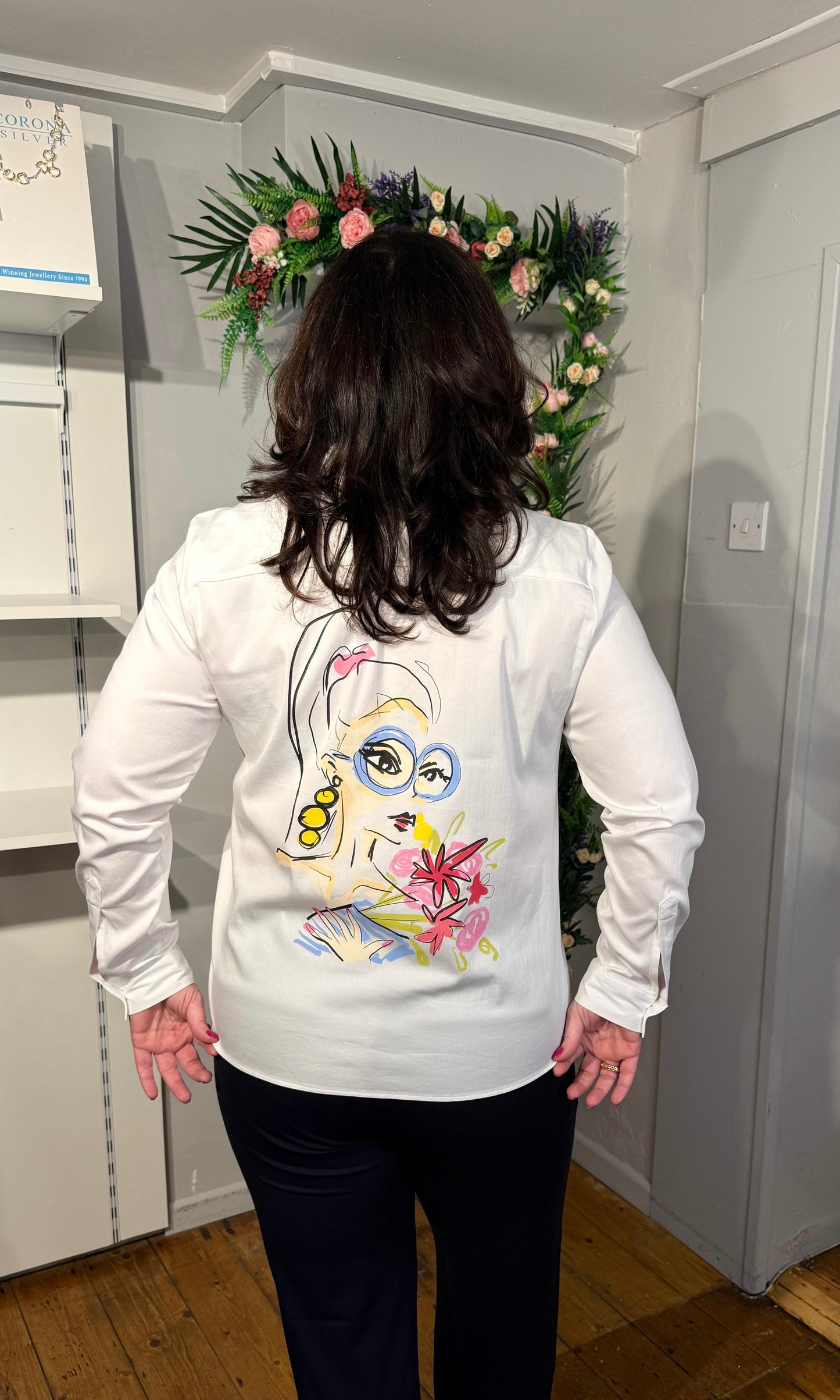 Milano Italy Shirt Blouse with Illustrated back.