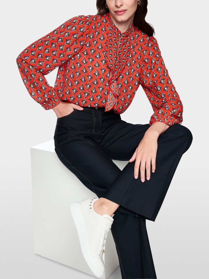 Flowing red blouse with print 