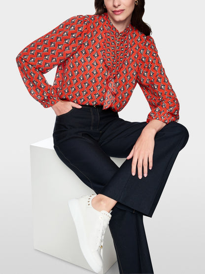 Flowing red blouse with print 