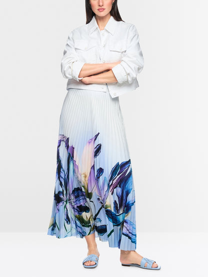 Marccain Pleated Midi Skirt With Lily Print