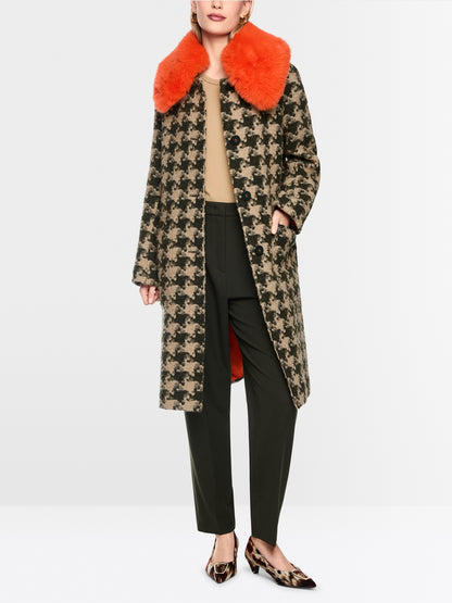 Marccain Houndstooth coat with faux fur collar