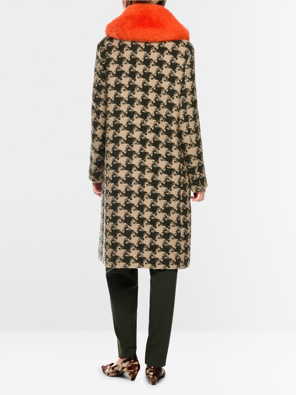 Marccain Houndstooth coat with faux fur collar