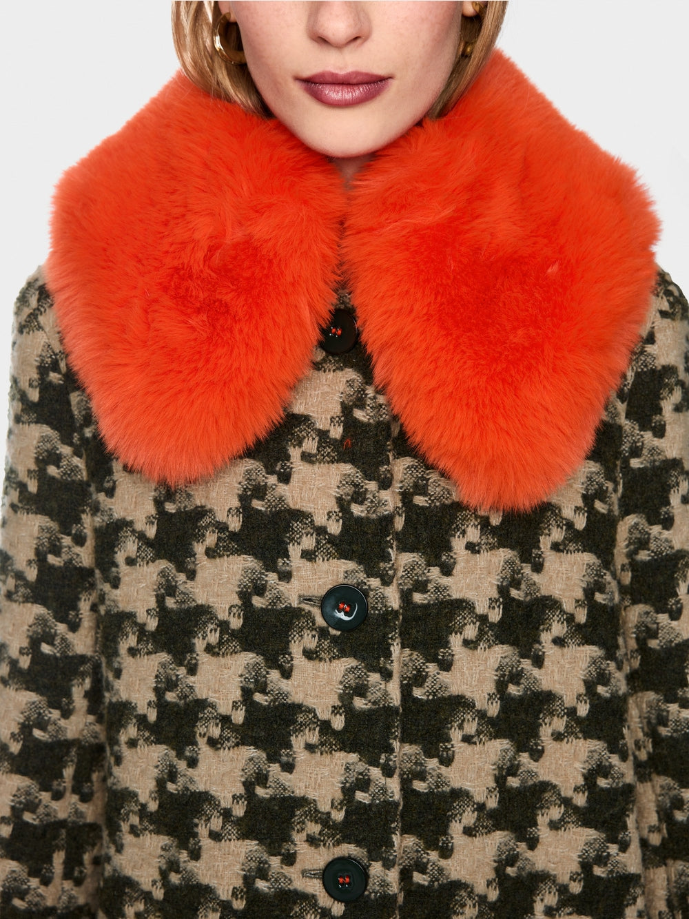 Marccain Houndstooth coat with faux fur collar