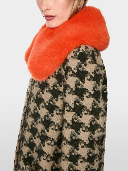 Marccain Houndstooth coat with faux fur collar