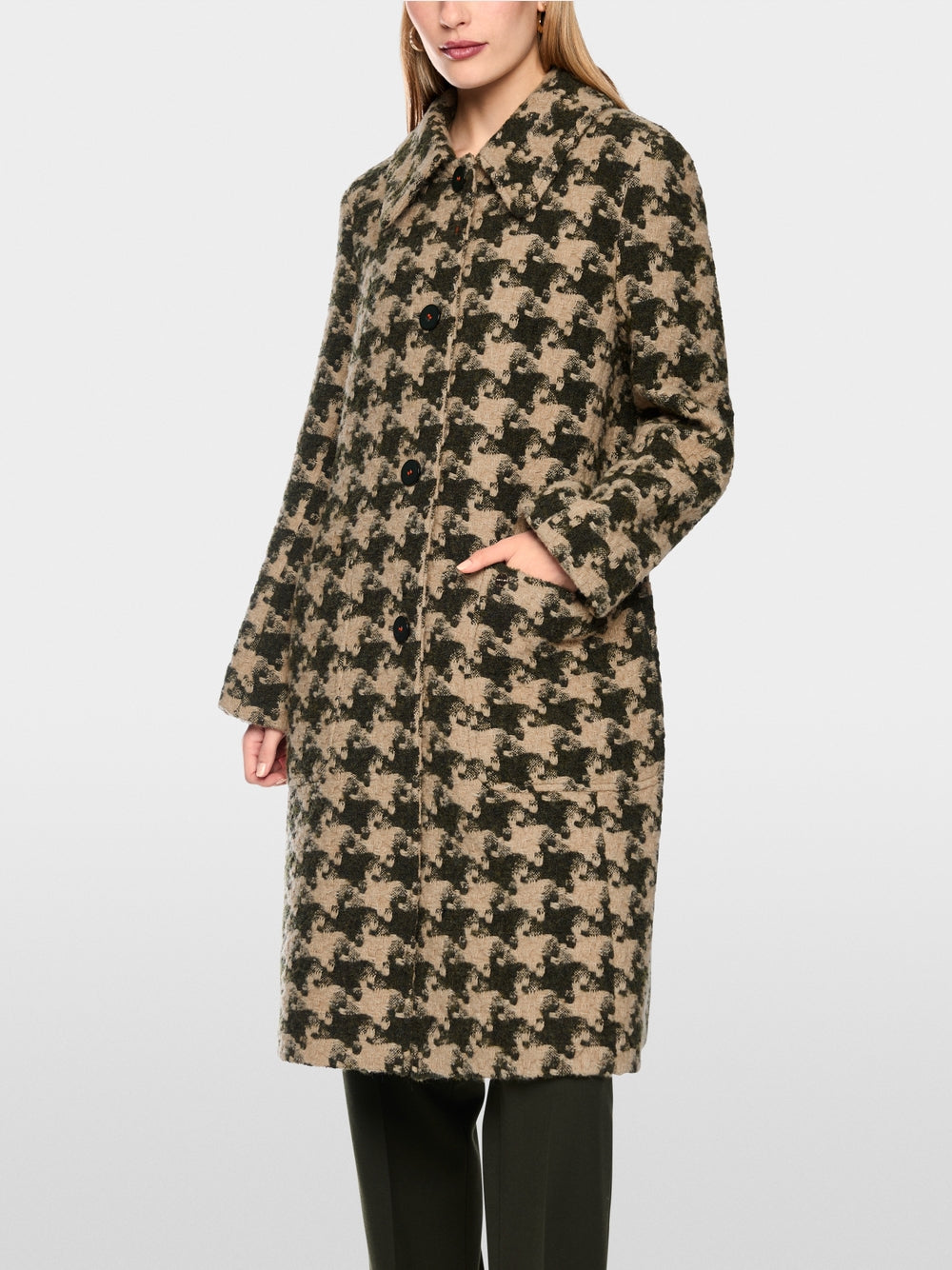 Marccain Houndstooth coat with faux fur collar