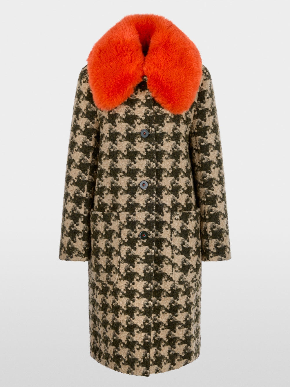 Marccain Houndstooth coat with faux fur collar