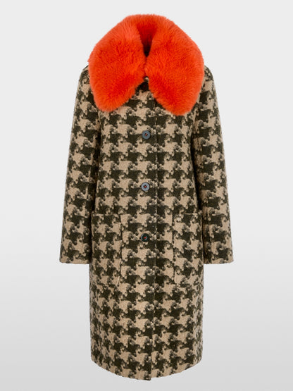 Marccain Houndstooth coat with faux fur collar
