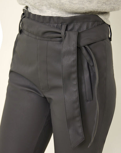 Knit Ted Frida Faux Leather Pants-  Grey
