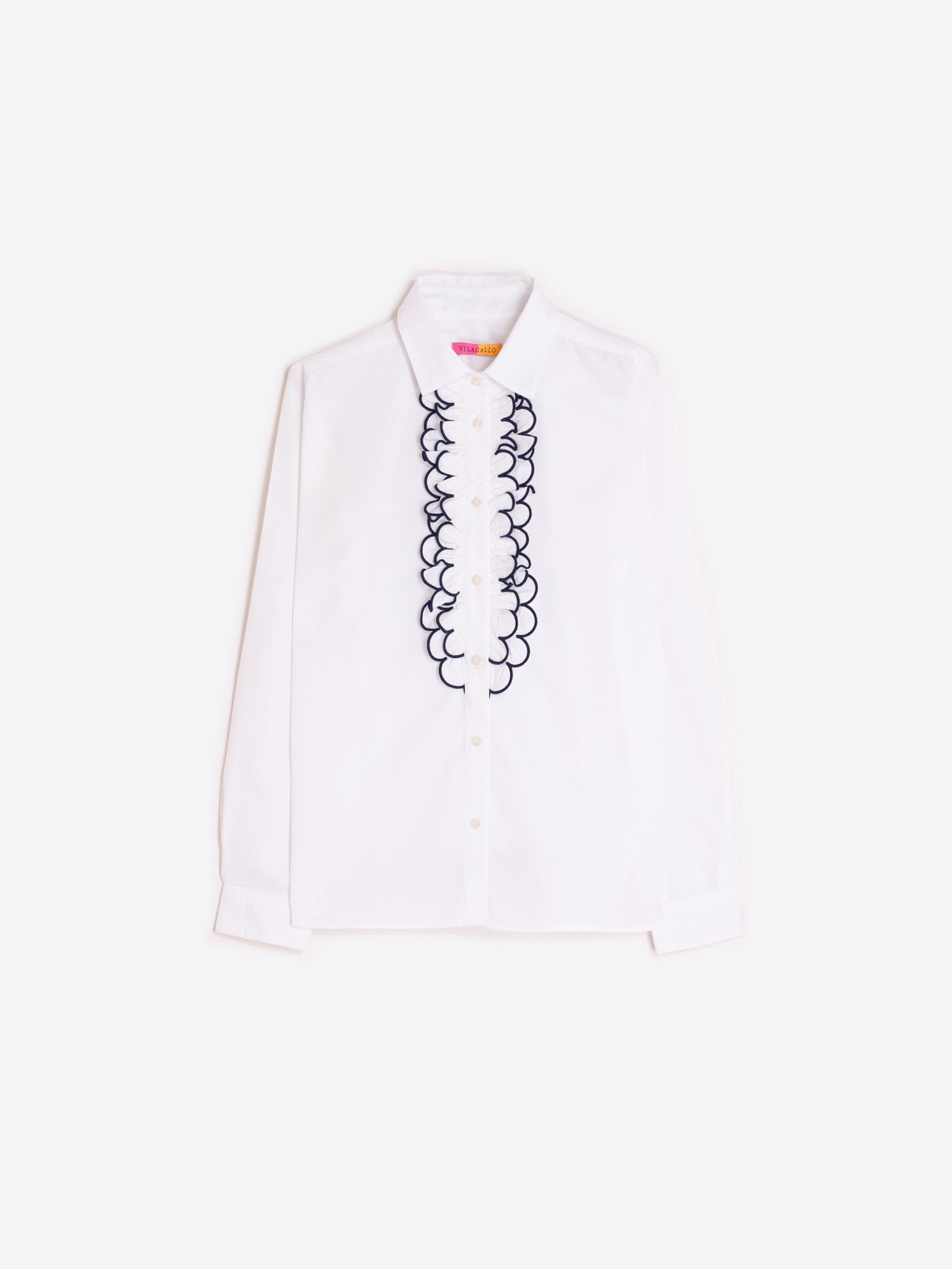 Vilagallo White Shirt Navy Ruffle