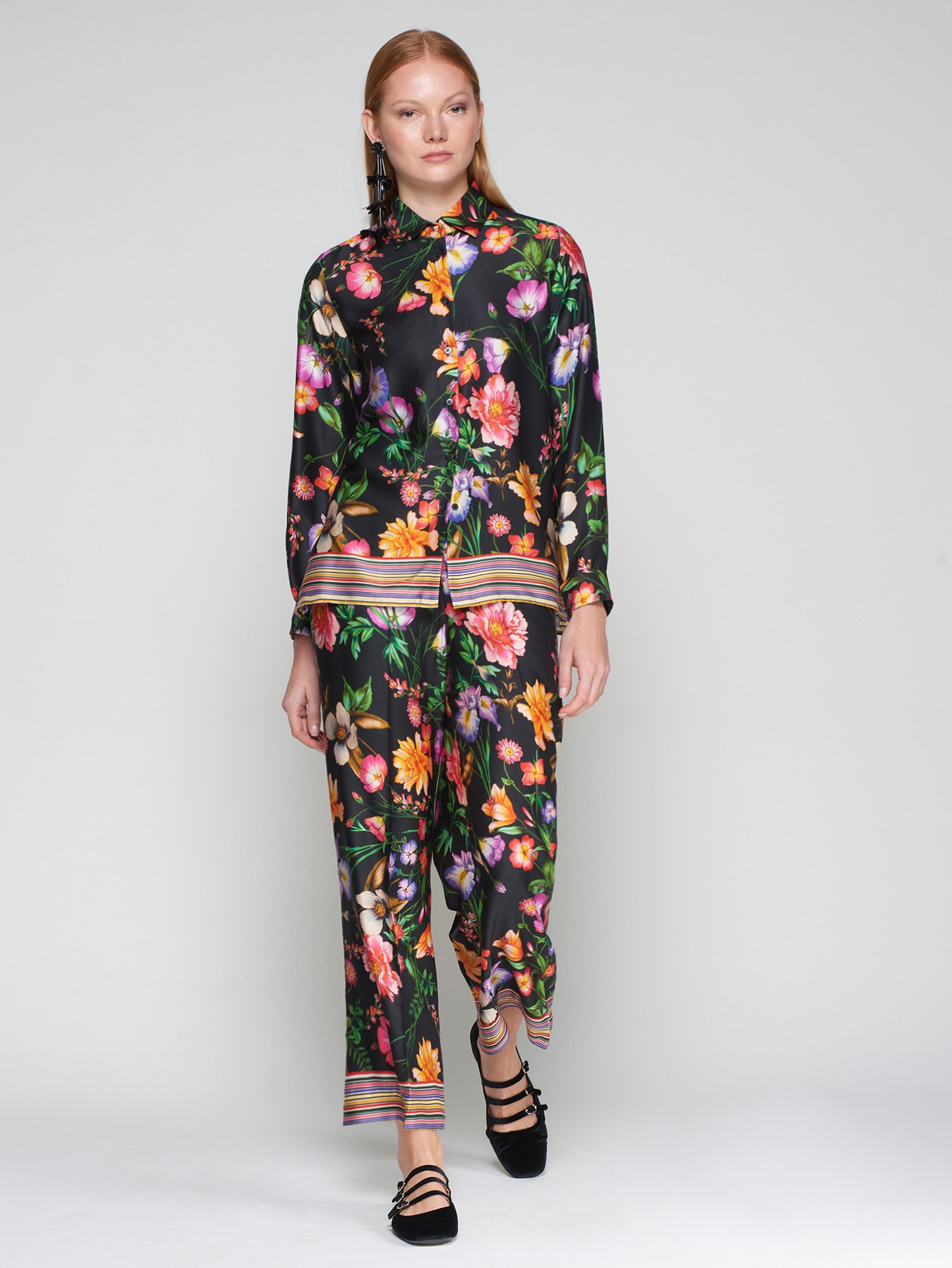 Vilagallo Black Floral Print Shirt