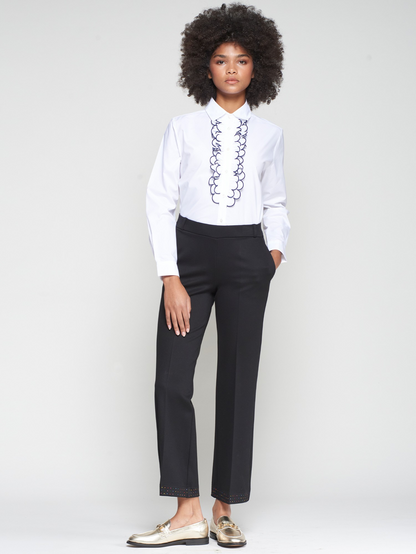 Vilagallo White Shirt Navy Ruffle