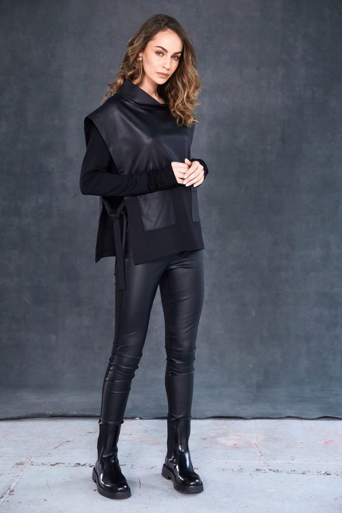 Naya Leatherette Top With Tie Detail