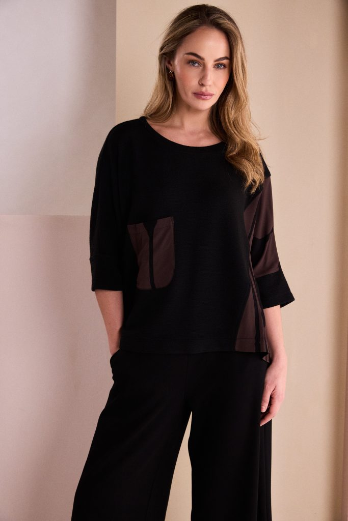 Naya Round Neck Top With Print Sections