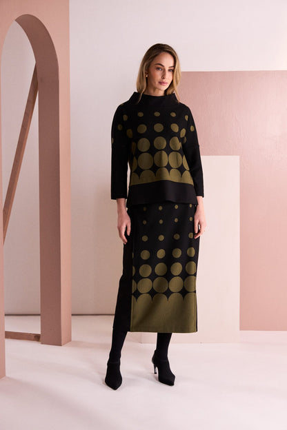 Spot Border Print High Neck Top
