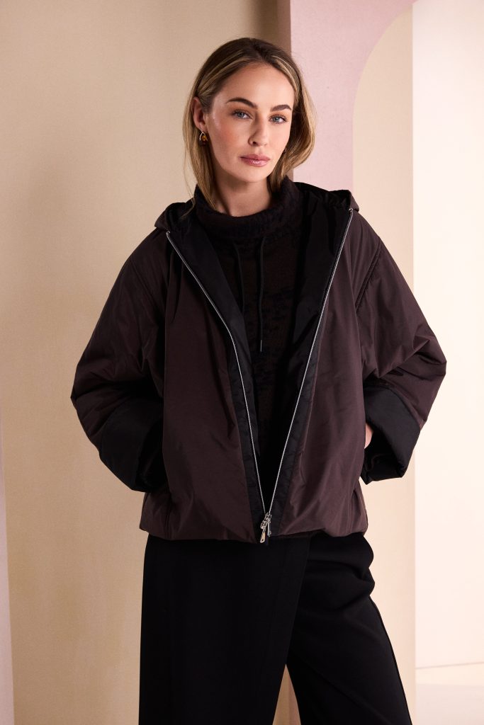 Hooded Jacket With Contrast Zip Panel And Hood Lining
