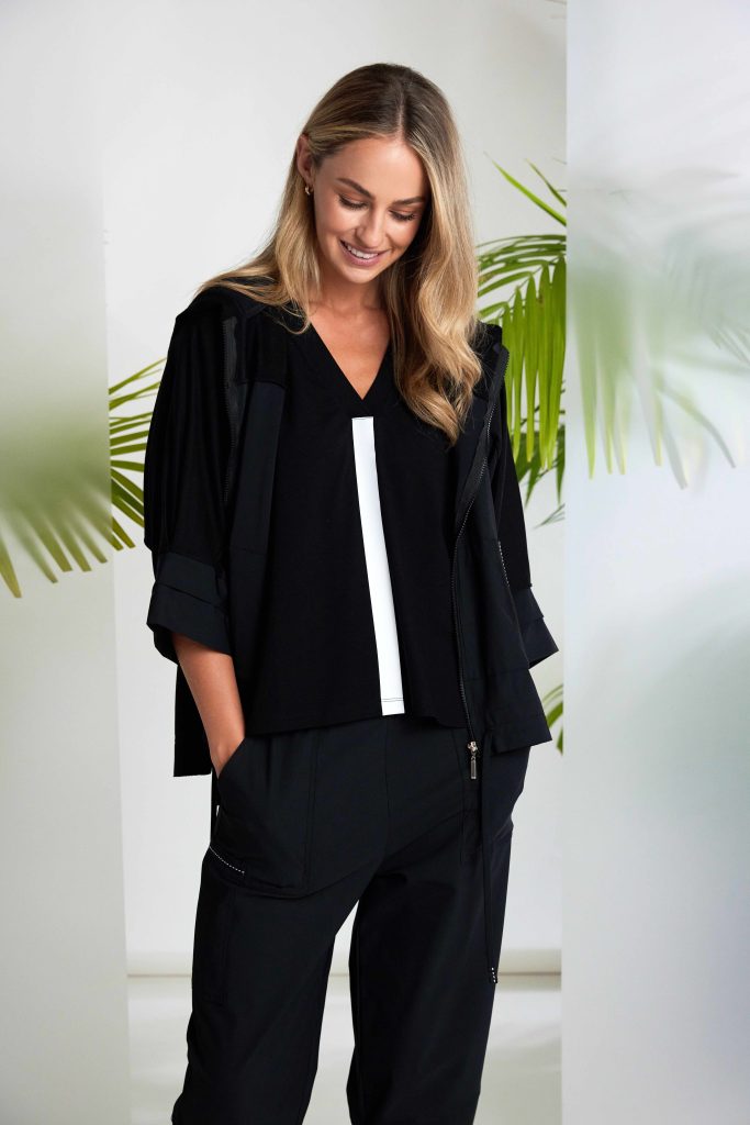 Black Drawstring Jacket with Zip