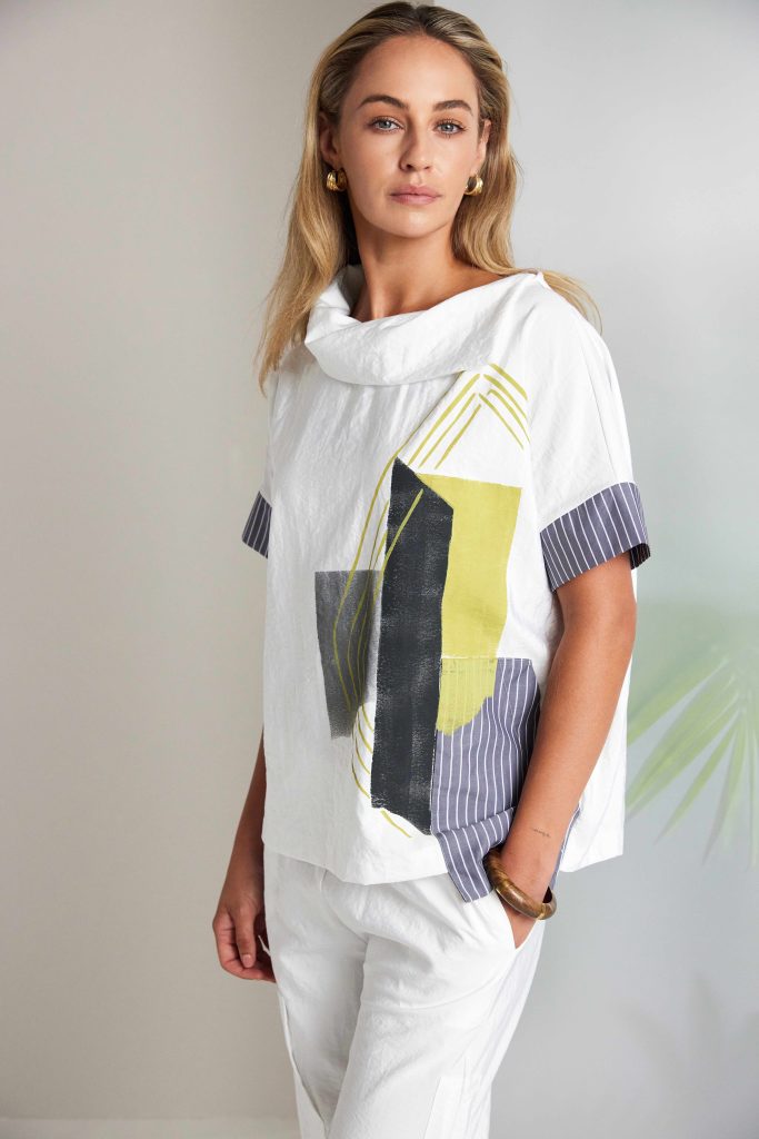 Naya cowl neck top with print and short sleeves 