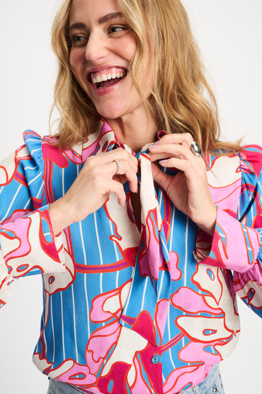 Pom Amsterdam BLOUSE - Urban Flora Stripe