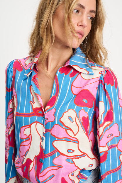 Pom Amsterdam BLOUSE - Urban Flora Stripe